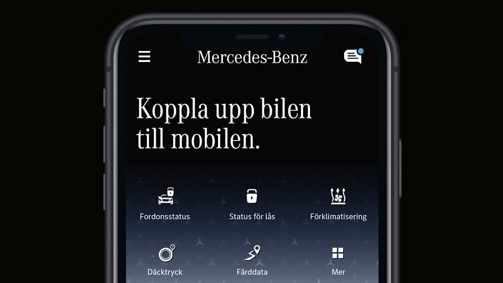 Koppla upp bilen till mobilen. Merceds-Benz - Landrins Bil